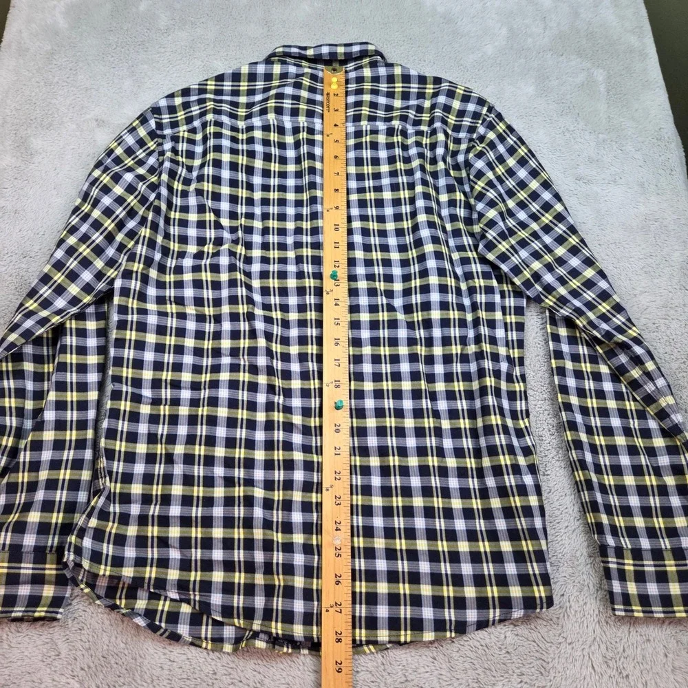 Banana Republic Button Down Shirt Mens M Untucked Slim Fit Plaid Navy Yellow